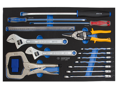 ZESTAW KLUCZY PŁASKO-OCZKOWYCH Z GRZECHOTKĄ + AKCESORIA 24cz., WKŁAD Z PIANKI, DO WÓZKA King Tony 9-91124MRV