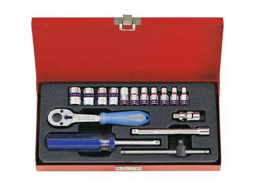 ZESTAW NASADEK 1/4'' 16cz. KRÓTKIE 6-kąt. 4 - 13mm Z AKCESORIAMI King Tony 2516MR