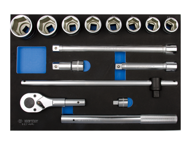 ZESTAW 14 CZ. NASADKI 3/4" 6-KĄT. KRÓTKIE 33 - 50MM Z AKCESORIAMI, WKŁAD Z PIANKI, DO WÓZKA King Tony 9-6314MRV