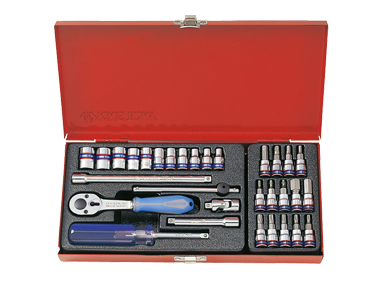 ZESTAW NASADEK 1/4'' 31cz. KRÓTKIE, 6-kąt. 4 - 13mm, T8 -T30, HEX 3 - 10 Z AKCESORIAMI King Tony 2531MR