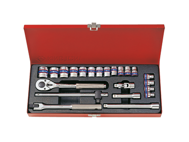 ZESTAW NASADEK 3/8'' 23cz. KRÓTKIE 6-kąt. 6 - 22mm Z AKCESORIAMI King Tony 3523MR
