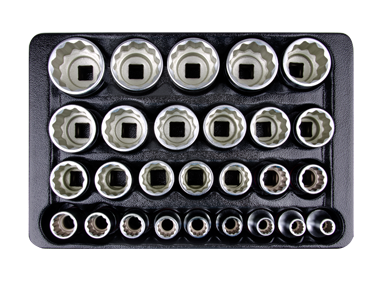 ZESTAW NASADEK 1/2" 27cz. KRÓTKIE 12-kąt. 8 - 36mm, WKŁAD DO WÓZKA King Tony 9-4057MR