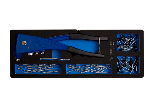 NITOWNICA RĘCZNA DO NITÓW STALOWYCH 2.4 - 4.8mm Z ZESTWEM NITÓW, WKŁAD Z PIANKI DO WÓZKA King Tony 9-21-20-07MRV