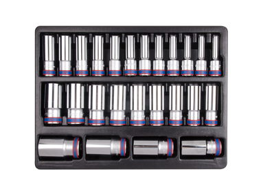 ZESTAW NASADEK 1/2" 25cz. DŁUGIE 6-kąt. 8 - 36mm, WKŁAD DO WÓZKA King Tony 9-4335MR