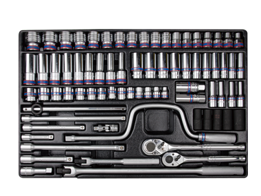 ZESTAW NASADEK 3/8" + 1/2" KRÓTKIE/DŁUGIE 76cz. 8 - 32mm Z AKCESORIAMI, WKŁAD DO WÓZKA King Tony 9-7576MR
