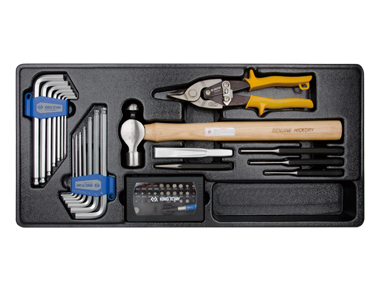 ZESTAW 54 CZ. MŁOTEK + NOŻYCE DO BLACHY + IMBUSY METRYCZNO/CALOWE + PUNKTAKI + PRZECINAK + WYBIJAK + BITY 1/4", WKŁAD DO SKRZYNKI King Tony 9-90154CR