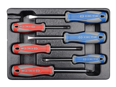 ZESTAW WKRĘTAKÓW 6 cz. KRZYŻAK No.0 x 60, No.1 x 80, No.2 x 100, PŁASKIE 3 x 75, 5,5 x 100, 6,5 x 150, WKŁAD DO WÓZKA King Tony 9-31106MR