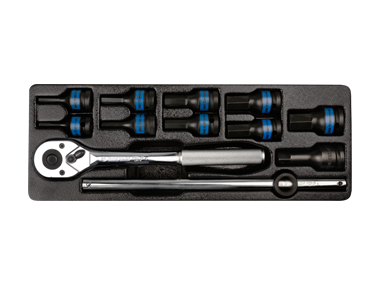 ZESTAW NASADEK UDAROWYCH 1/2" 12cz. KRÓTKIE HEX H4 - H19 Z AKCESORIAMI, WKŁAD DO WÓZKA King Tony 9-4432MP