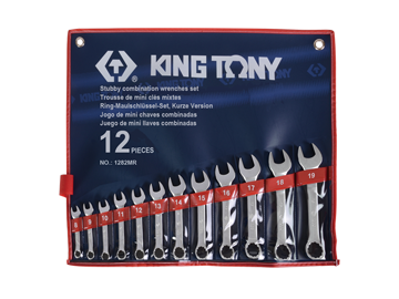 ZESTAW KLUCZY PŁASKO-OCZKOWYCH KRÓTKICH 12cz. 8 - 19mm King Tony 1282MR