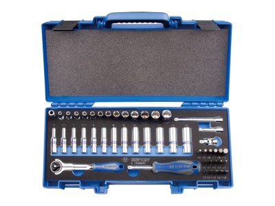 ZESTAW NASADEK 1/4" 48cz. DŁUGIE + KRÓTKIE, 12-kąt. 4 - 14mm, HEX 3 - 10 Z AKCESORIAMI King Tony 2048MRV