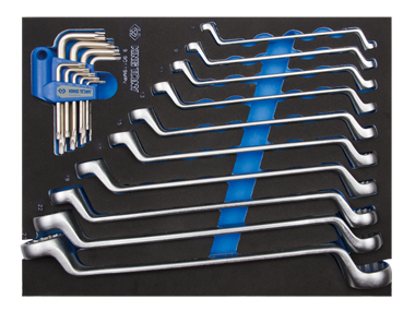 ZESTAW 19cz. KLUCZE OCZKOWO ODGIĘTE 6 - 32mm + TORX T10 - T50, WKŁAD Z PIANKI, DO WÓZKA King Tony 9-90119MRV