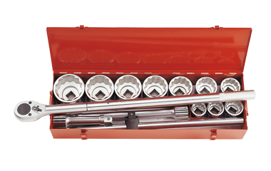 ZESTAW NARZĘDZI 1'' 14cz. NASADKI KRÓTKIE 1" 12-kąt. 36 - 80mm Z AKCESORIAMI King Tony 8015MR