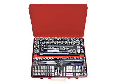 ZESTAW NARZĘDZI - NASADKI 1/4'' + 3/8'' + 1/2'' 135cz. metryczne, calowe 6/12-kąt. + AKCESORIA King Tony 9033CR