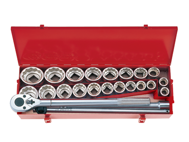 ZESTAW NASADEK 3/4'' 24cz. KRÓTKIE 12-kąt. 22 - 50mm, CALOWE 1'' - 2'' Z AKCESORIAMI King Tony 6224CR