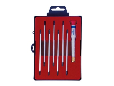 ZESTAW WKRĘTAKÓW PRECYZYJNYCH 7cz. UCHWYT 91230 + 7 KOŃCÓWEK DWUSTRONNYCH KRZYŻAK, PŁASKIE,TORX King Tony 32607MR